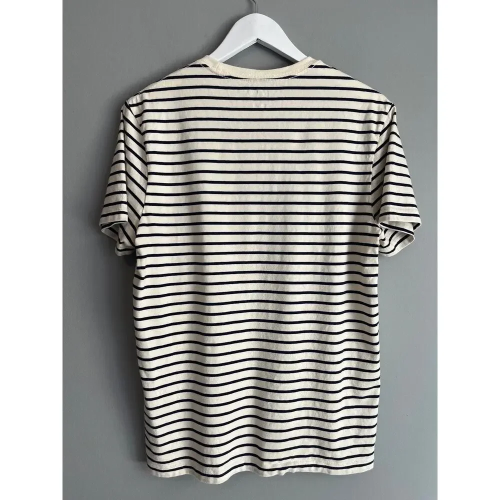 J.Crew Mens Striped Tee Ivory Navy Size M Nautical Breton Classic Preppy